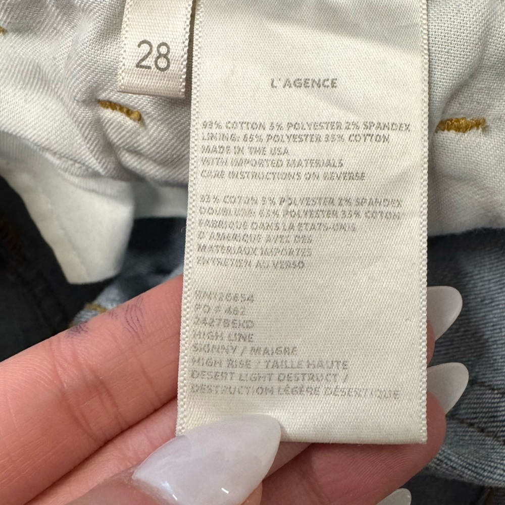 L’AGENCE High Rise Distressed Cotton Skinny Jeans | Size 28 - Picture 10 of 10